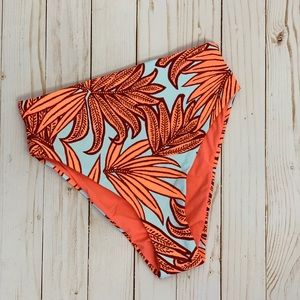 Maaji Orange Blue Palm High Waist Bikini Bottoms Sz S